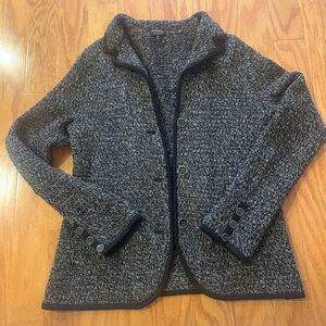 Talbots 100% Merino Wool Sweater Blazer M Jacket Marl Black Classic Work Preppy